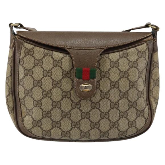 GUCCI GG Supreme Web Sherry Line Shoulder Bag Pvc Leather Beige Red - Picture 2 of 13